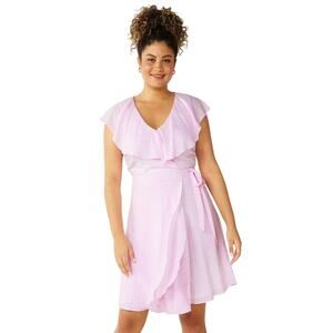 Draper James RSVP Floral Ruffle Delicate Print Pink White Wrap Dress Size XL